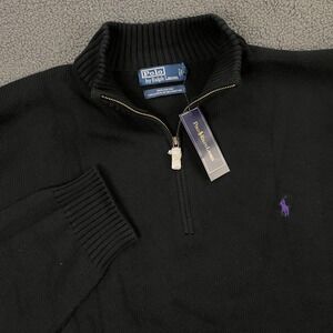 Polo Ralph Lauren Sweater Mens 4XLT Big & Tall 1/4 Zip Knit Pony Blacck NWT